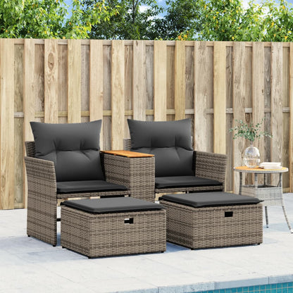 Divano Da Giardino 2 Posti Con Sgabelli Grigio In Polyrattan