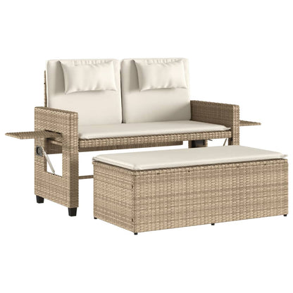 Panca Reclinabile Da Giardino Con Cuscini Beige In Polyrattan