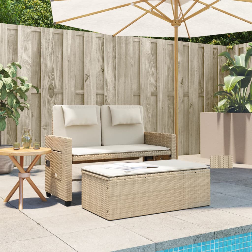 Panca Reclinabile Da Giardino Con Cuscini Beige In Polyrattan