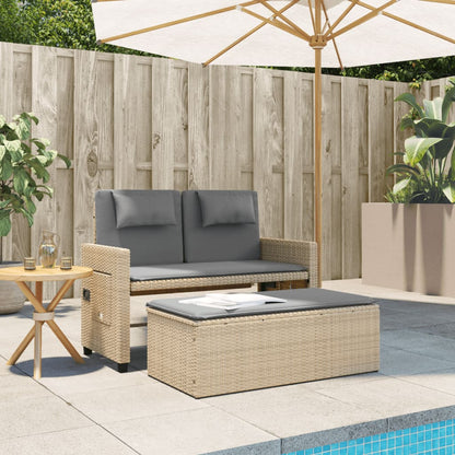 Panca Reclinabile Da Giardino Con Cuscini Beige In Polyrattan