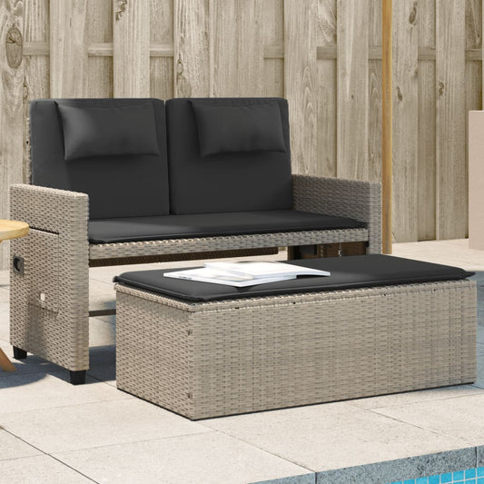 Panca Reclinabile Giardino Con Cuscini Grigio Chiaro Polyrattan