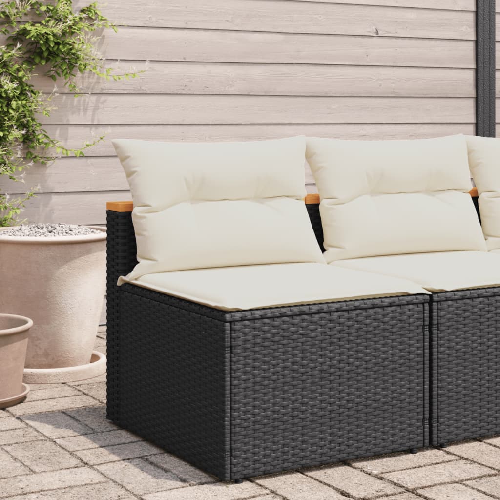 Divano Giardino Senza Braccioli Con Cuscini 2pz Nero Polyrattan