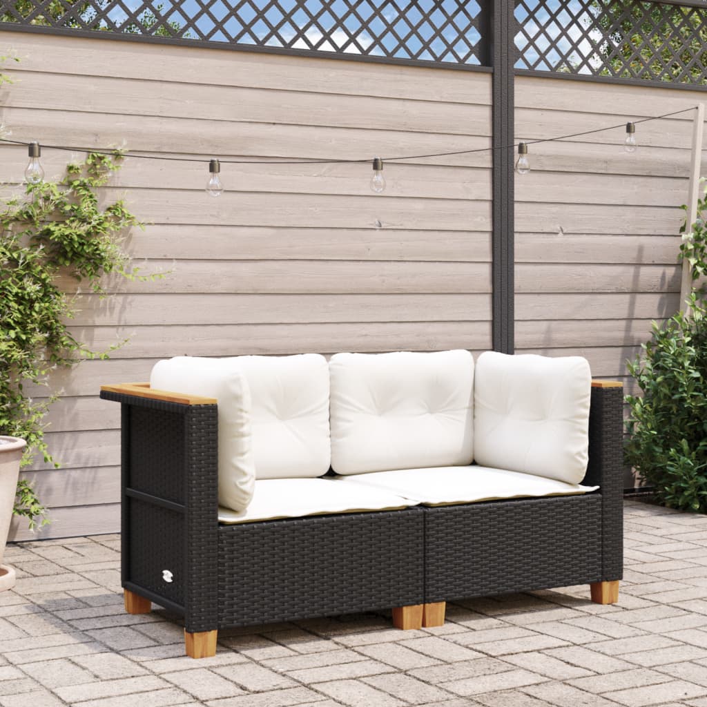 Divani Angolari Da Giardino Con Cuscini 2pz In Polyrattan Nero