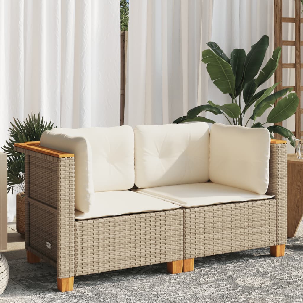 Divani Angolari Da Giardino Con Cuscini 2pz Polyrattan Beige