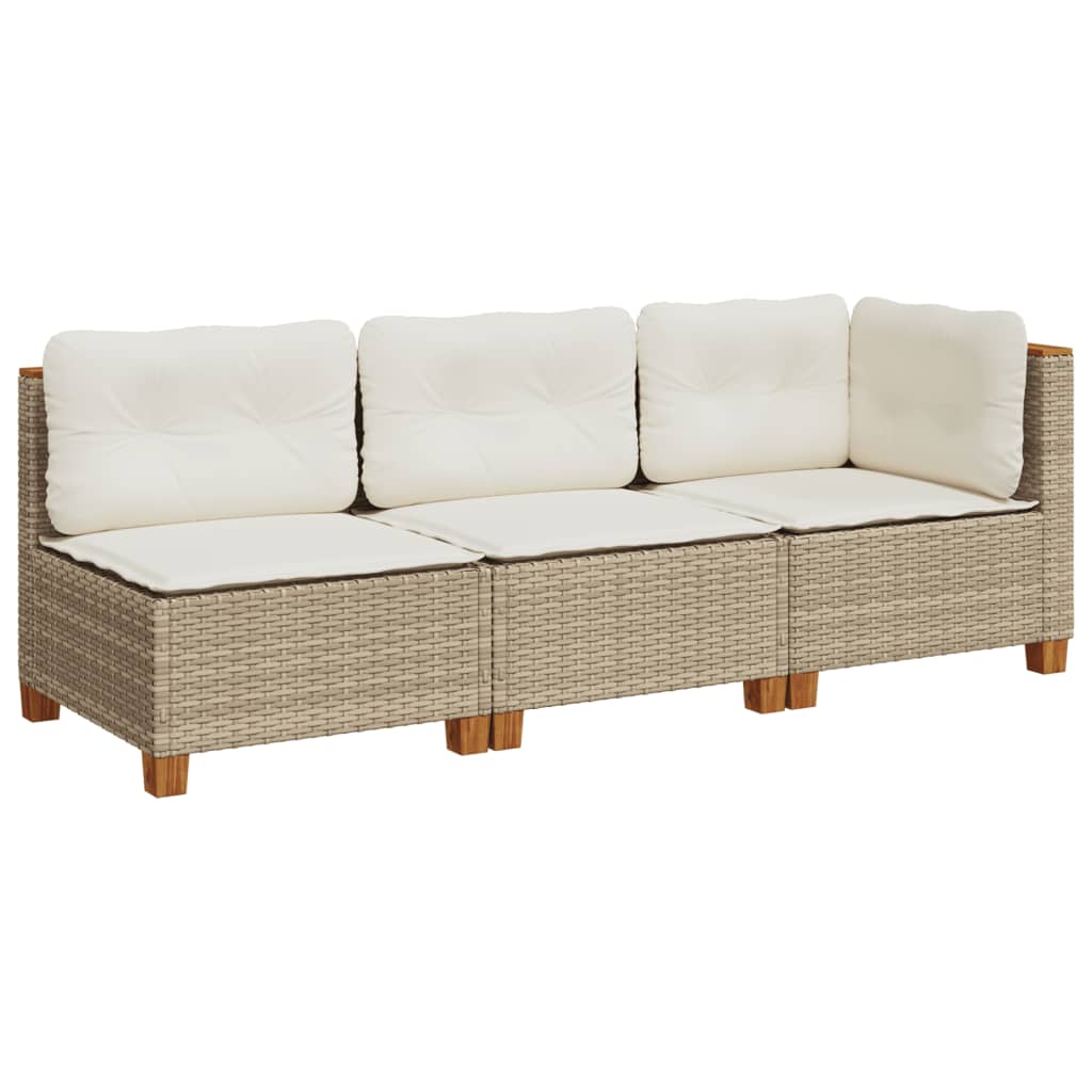 Divano Da Giardino Con Cuscini A 3 Posti Beige In Polyrattan