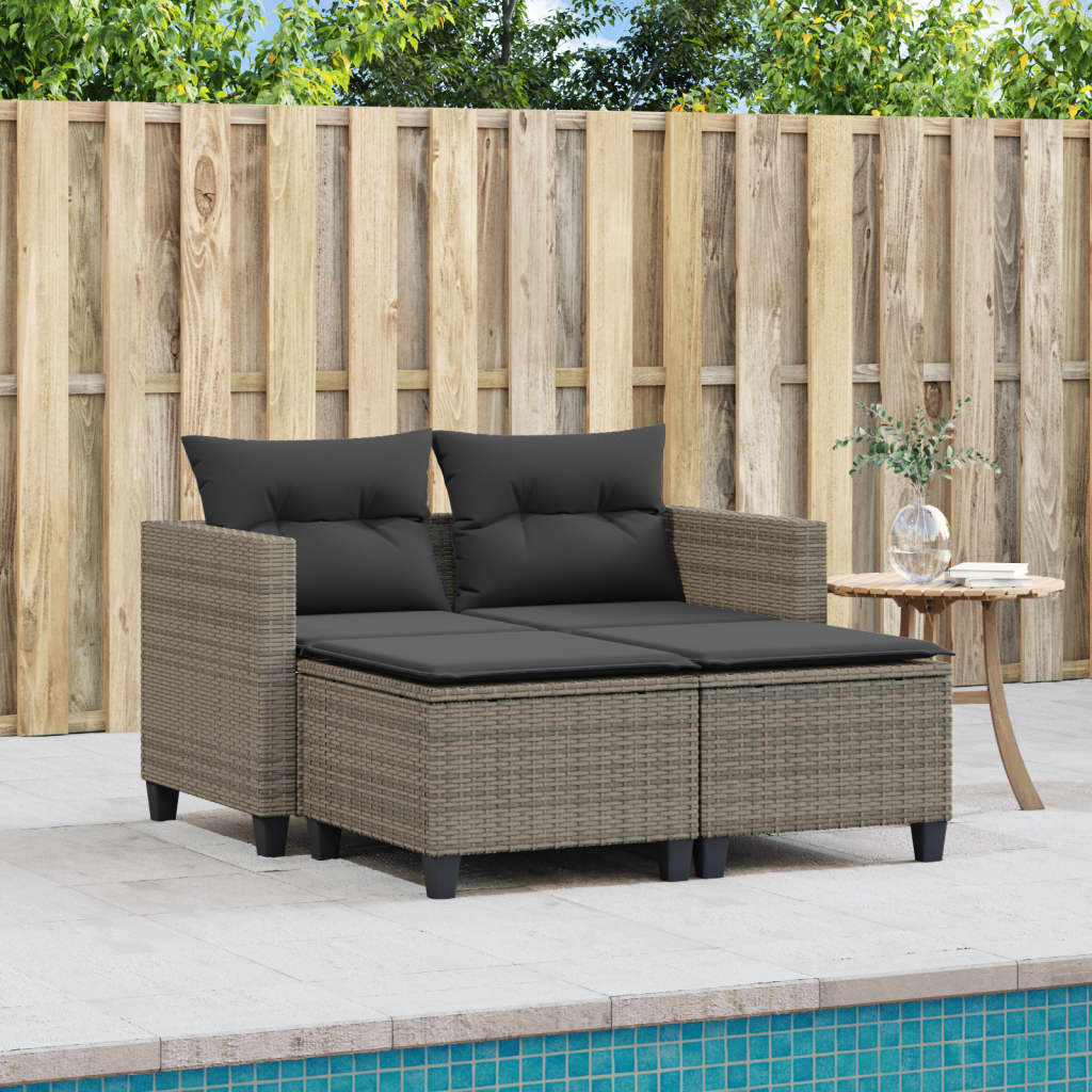 Divano Da Giardino 2 Posti Con Sgabelli Grigio In Polyrattan