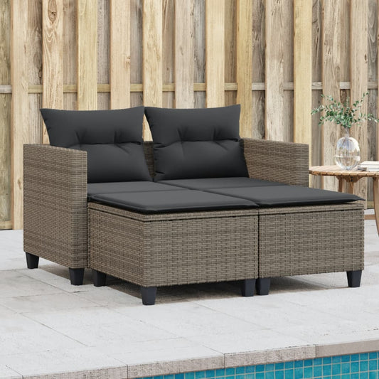 Divano Da Giardino 2 Posti Con Sgabelli Grigio In Polyrattan