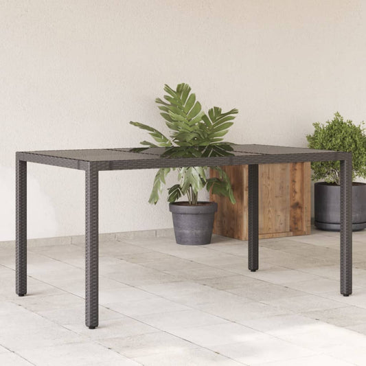 Tavolo Da Giardino Piano In Vetro Nero 150x90x75 Cm Polyrattan