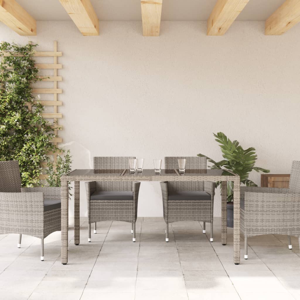 Tavolo Da Giardino Piano In Vetro Grigio 150x90x75cm Polyrattan