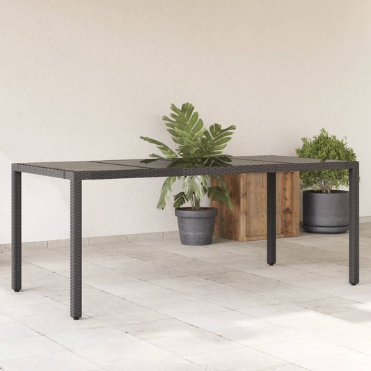 Tavolo Da Giardino Piano In Vetro Nero 190x90x75 Cm Polyrattan