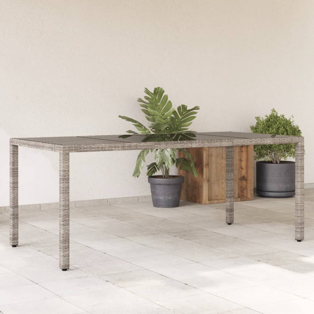 Tavolo Da Giardino Piano In Vetro Grigio 190x90x75cm Polyrattan