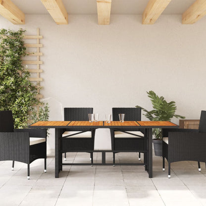 Tavolo Giardino Piano Legno Acacia Nero 190x80x75 Cm Polyrattan