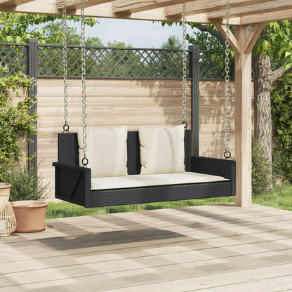 Panchina A Dondolo Con Cuscini Nera 119x56x48 Cm In Polyrattan