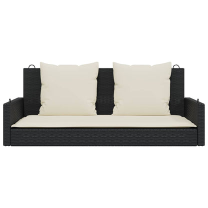 Panchina A Dondolo Con Cuscini Nera 119x56x48 Cm In Polyrattan