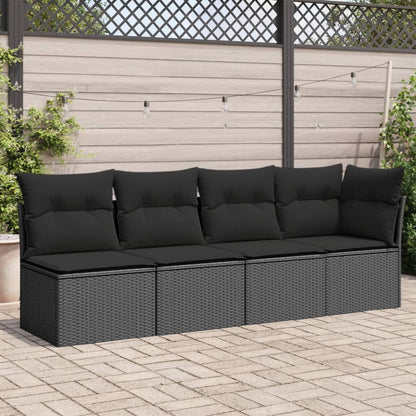 Divano Da Giardino Con Cuscini A 4 Posti Nero In Polyrattan