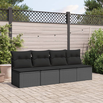 Divano Da Giardino Con Cuscini A 4 Posti Nero In Polyrattan