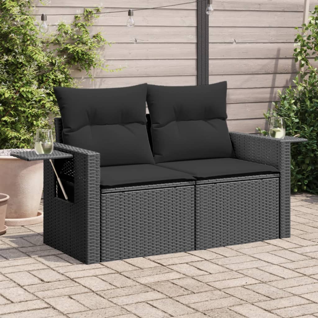 Divano Da Giardino Con Cuscini A 2 Posti Nero In Polyrattan