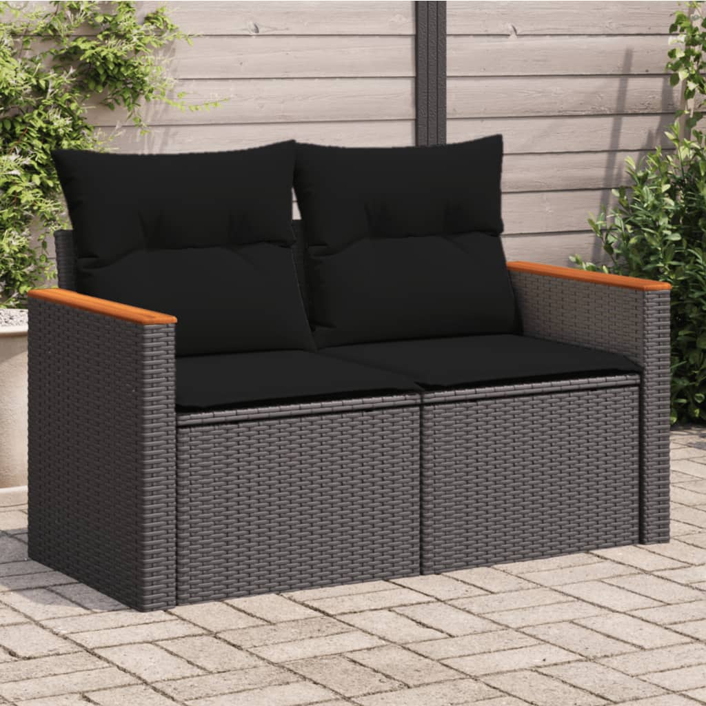 Divano Da Giardino Con Cuscini A 2 Posti Nero In Polyrattan