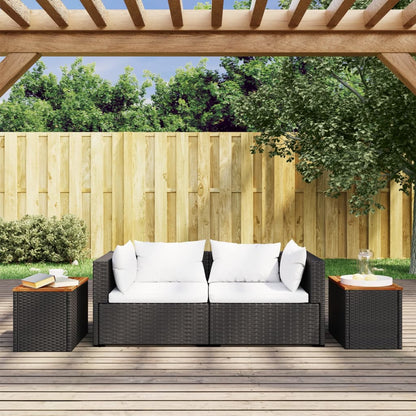 Tavolini Giardino 2pz Neri 55x34x37cm Polyrattan Legno Massello