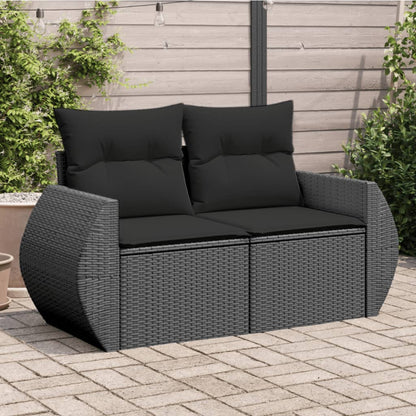 Divano Da Giardino Con Cuscini A 2 Posti Nero In Polyrattan