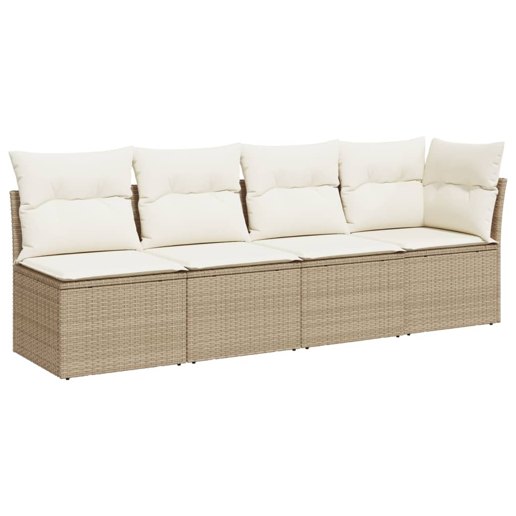 Divano Da Giardino Con Cuscini A 4 Posti Beige In Polyrattan