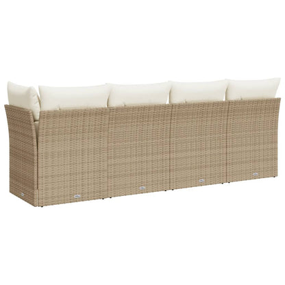 Divano Da Giardino Con Cuscini A 4 Posti Beige In Polyrattan