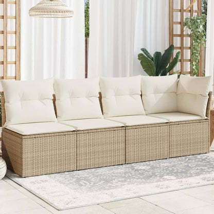 Divano Da Giardino Con Cuscini A 4 Posti Beige In Polyrattan