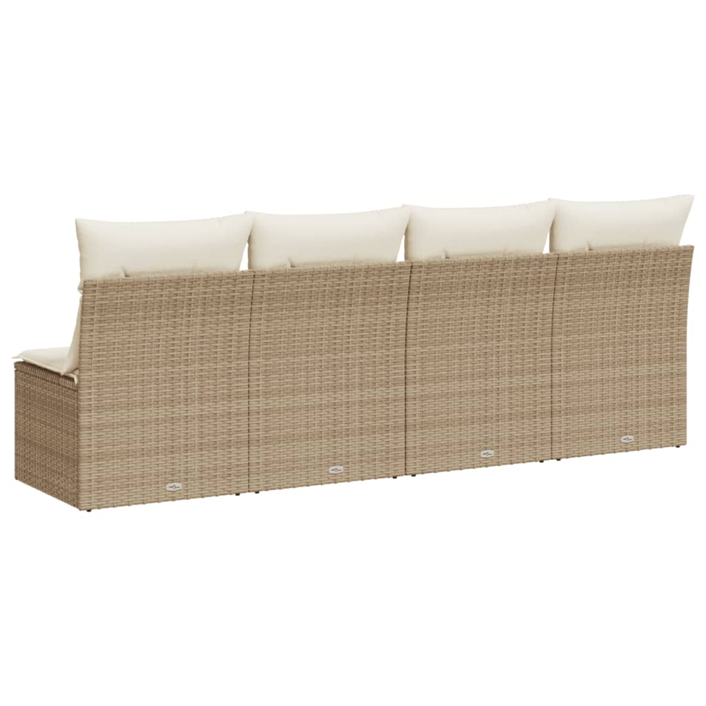 Divano Da Giardino Con Cuscini A 4 Posti Beige In Polyrattan