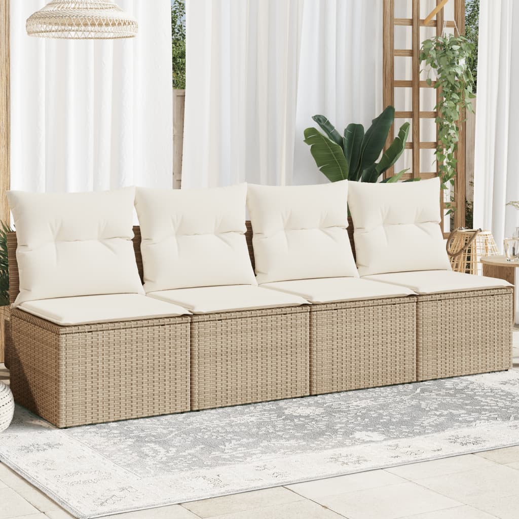 Divano Da Giardino Con Cuscini A 4 Posti Beige In Polyrattan