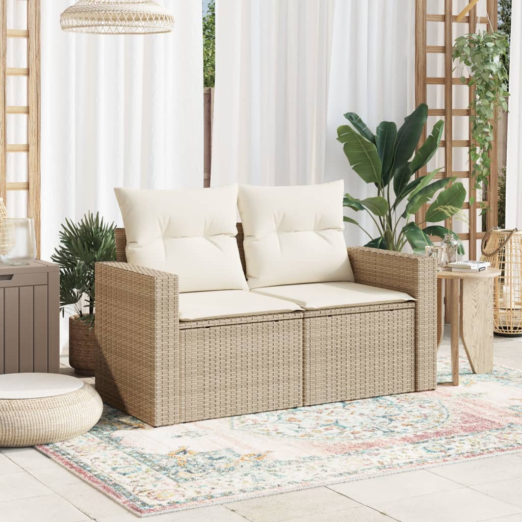 Divano Da Giardino Con Cuscini A 2 Posti Beige In Polyrattan