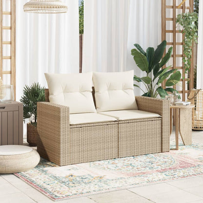 Divano Da Giardino Con Cuscini A 2 Posti Beige In Polyrattan