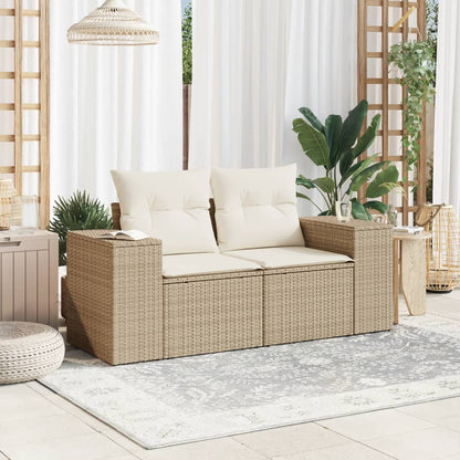 Divano Da Giardino Con Cuscini A 2 Posti Beige In Polyrattan