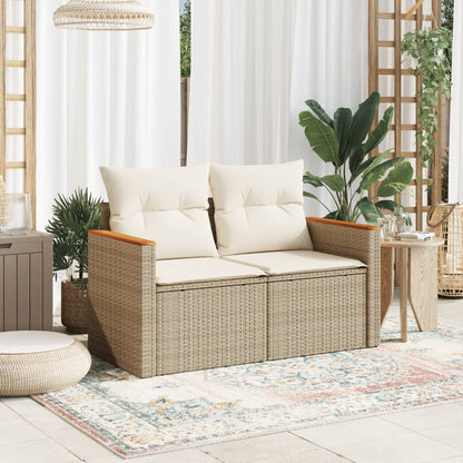 Divano Da Giardino Con Cuscini A 2 Posti Beige In Polyrattan