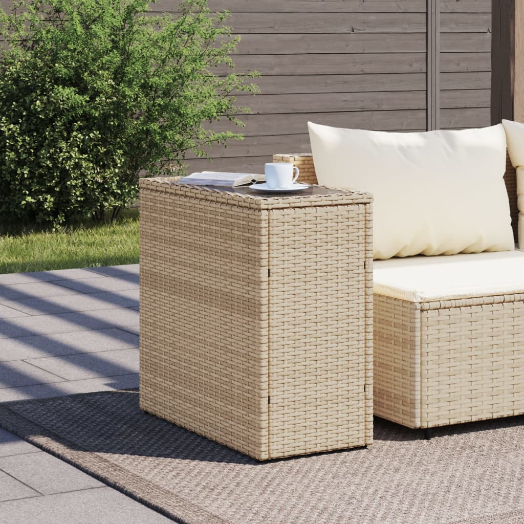 Tavolino Da Giardino Piano Vetro Beige 58x27,5x55 Cm Polyrattan