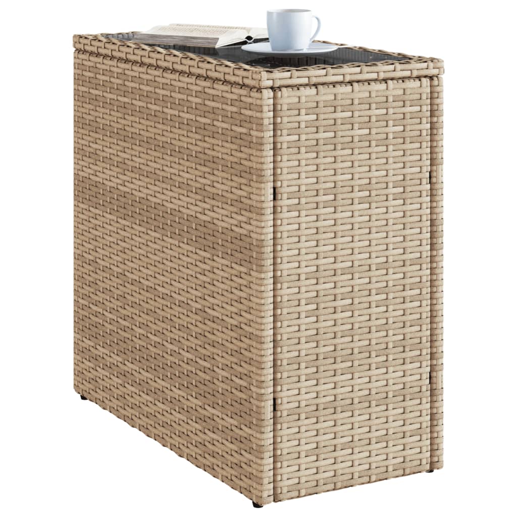 Tavolino Da Giardino Piano Vetro Beige 58x27,5x55 Cm Polyrattan