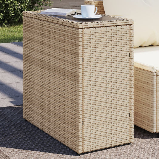 Tavolino Da Giardino Piano Vetro Beige 58x27,5x55 Cm Polyrattan