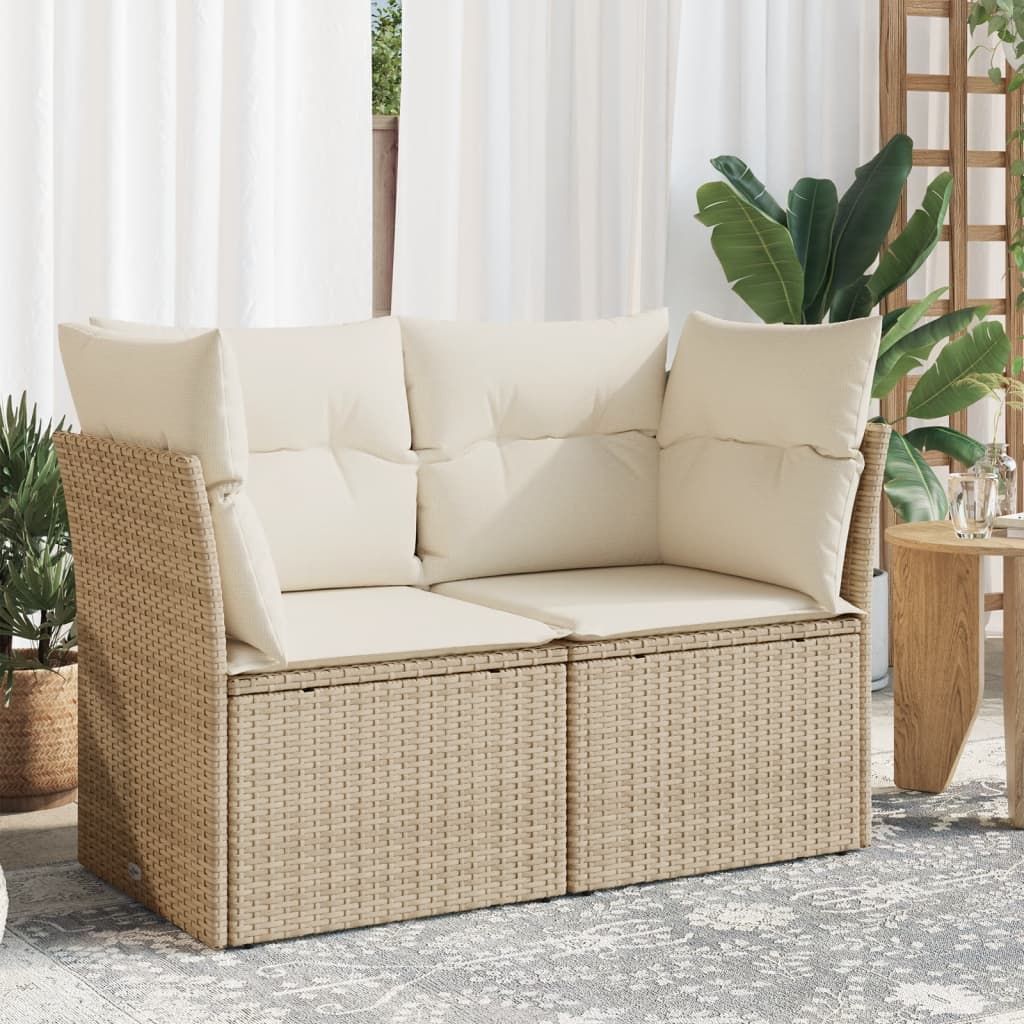 Divano Da Giardino Con Cuscini A 2 Posti Beige In Polyrattan