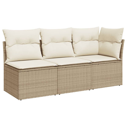 Divano Da Giardino Con Cuscini A 3 Posti Beige In Polyrattan