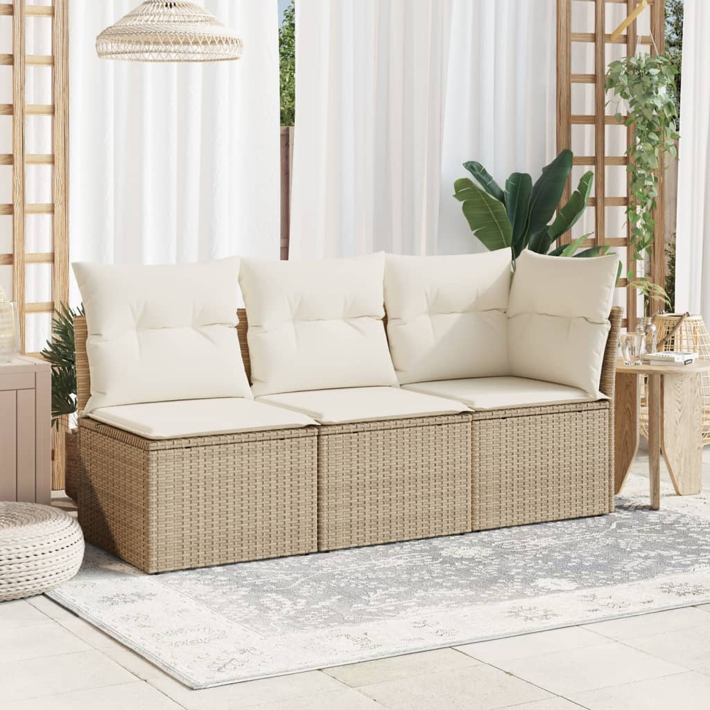 Divano Da Giardino Con Cuscini A 3 Posti Beige In Polyrattan