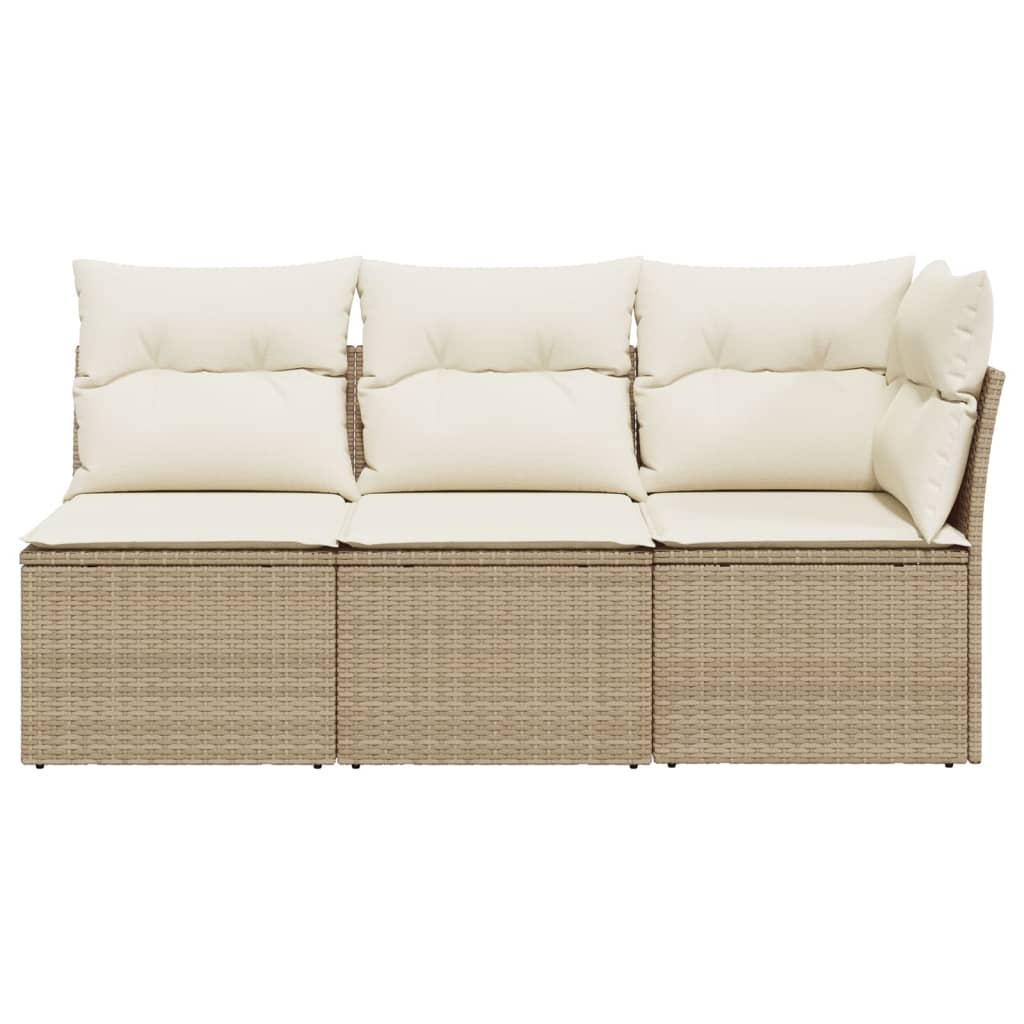 Divano Da Giardino Con Cuscini A 3 Posti Beige In Polyrattan