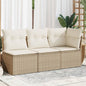 Divano Da Giardino Con Cuscini A 3 Posti Beige In Polyrattan