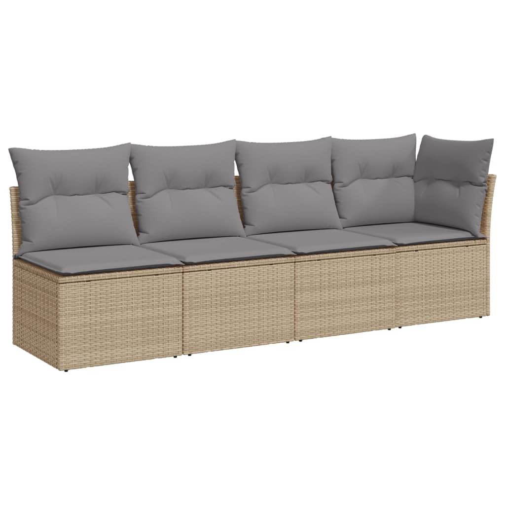 Divano Da Giardino Con Cuscini A 4 Posti Beige In Polyrattan