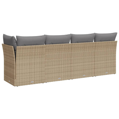 Divano Da Giardino Con Cuscini A 4 Posti Beige In Polyrattan