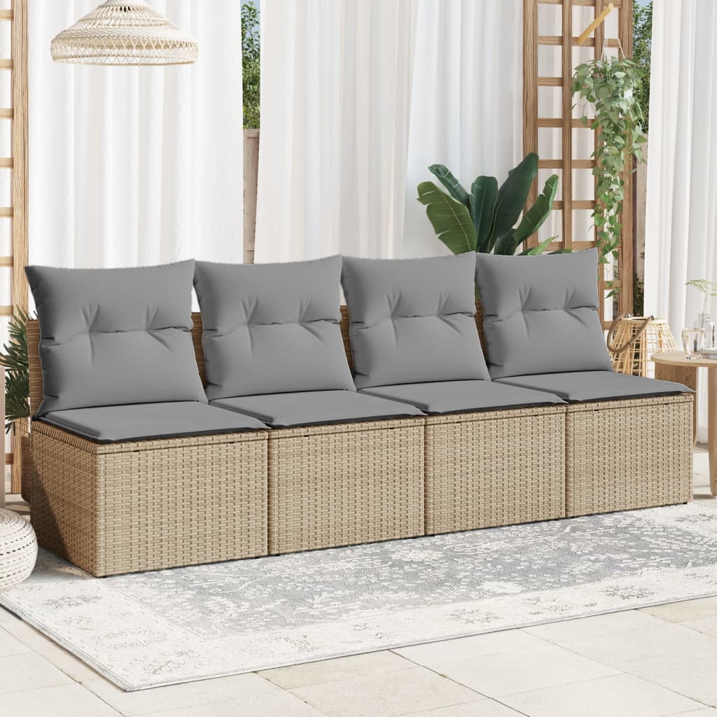 Divano Da Giardino Con Cuscini A 4 Posti Beige In Polyrattan