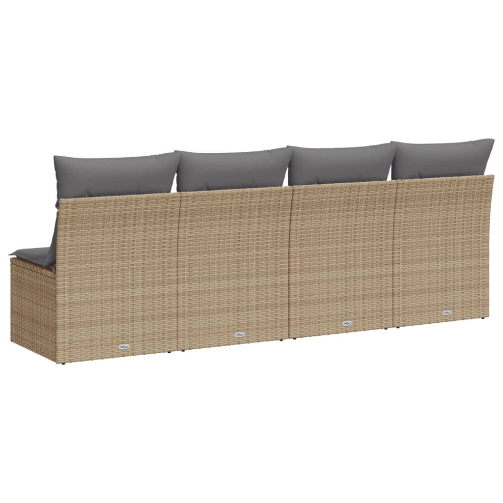 Divano Da Giardino Con Cuscini A 4 Posti Beige In Polyrattan