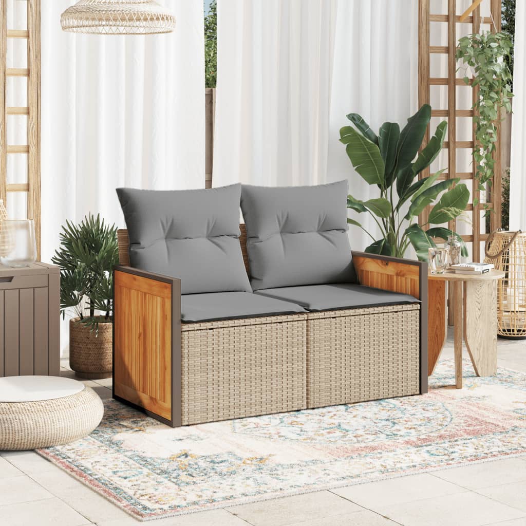 Divano Da Giardino Con Cuscini A 2 Posti Beige In Polyrattan