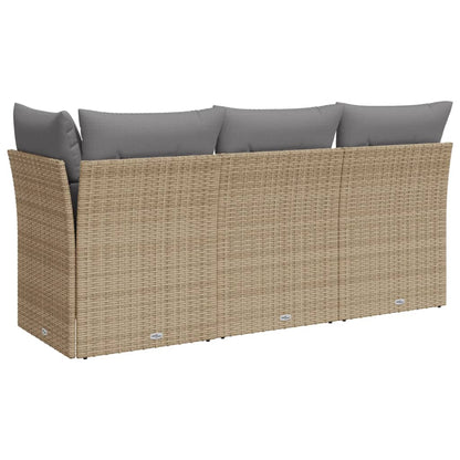 Divano Da Giardino Con Cuscini A 3 Posti Beige In Polyrattan