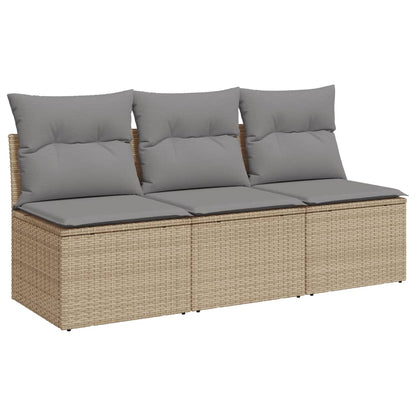 Divano Da Giardino Con Cuscini A 3 Posti Beige In Polyrattan