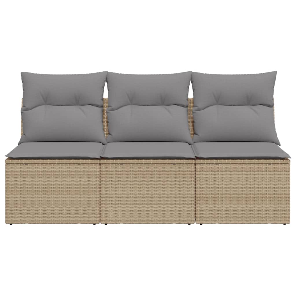 Divano Da Giardino Con Cuscini A 3 Posti Beige In Polyrattan