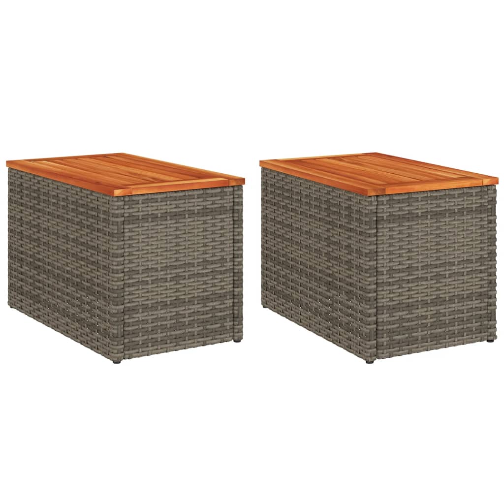 Tavolini Giardino 2pz Grigi 55x34x37 Polyrattan Legno Massello